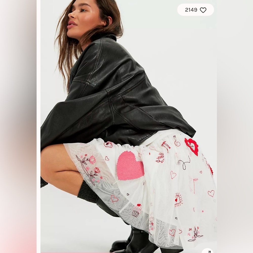Free People The Sketchbook Skirt- White Embroidered Heart Tulle Skirt — Women's